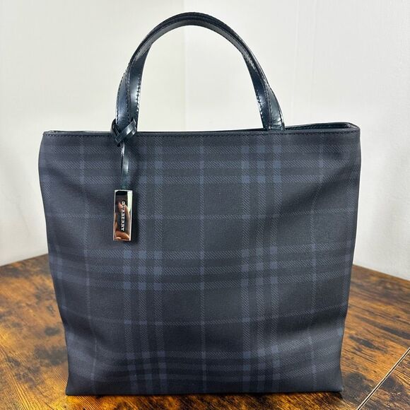 Burberry Check Black Blue Tote Bag PVC Leather - Picture 1 of 16